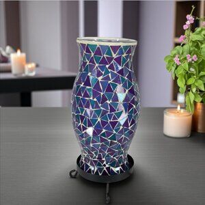 MOSAIC ACCENT LAMP -- Blue, Pink/Red Mosaic Glass, Plugs In, Shade & Base Light